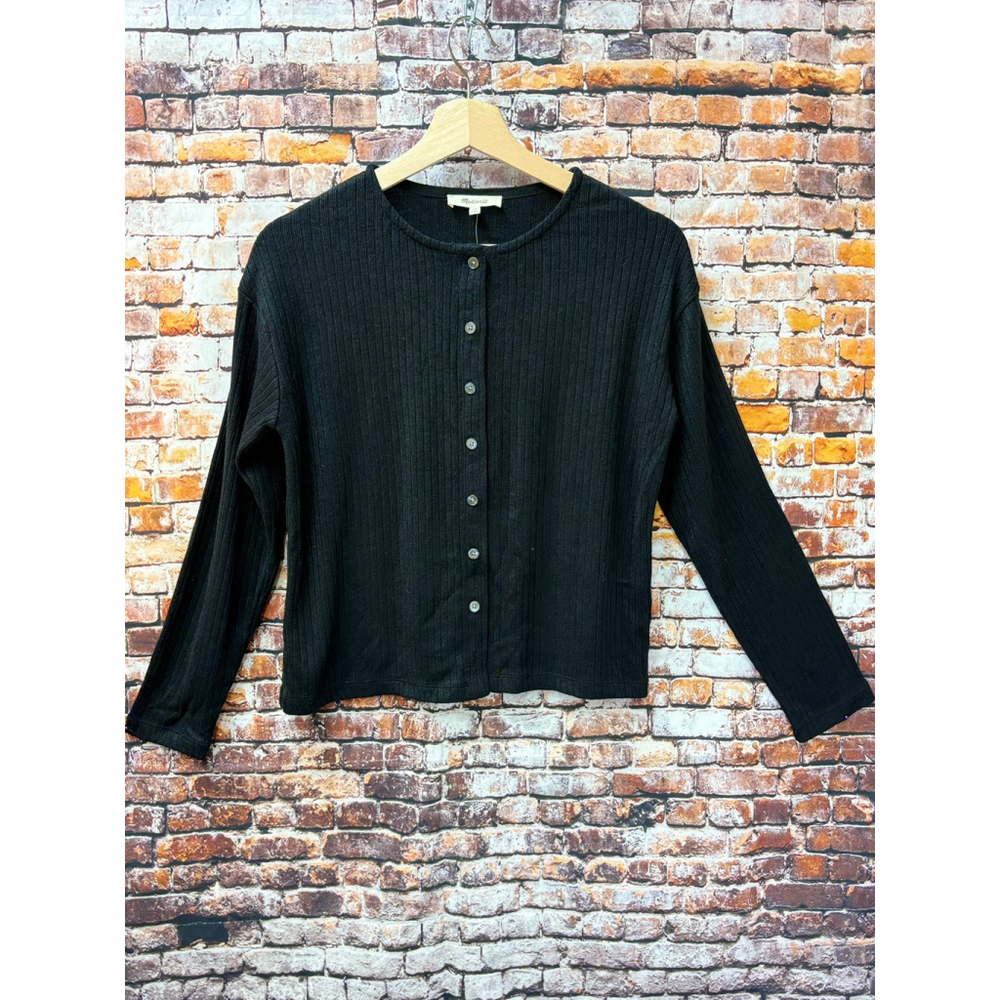 Madewell XS Crew Neck Cardigan Cozy Rib style NT719 True Black Relaxed
